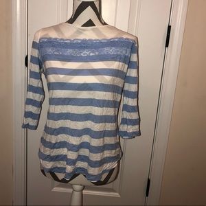 white and blue half cut sleeves shirt